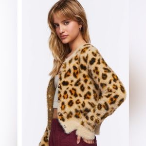 Forever 21 fuzzy leopard print cardigan